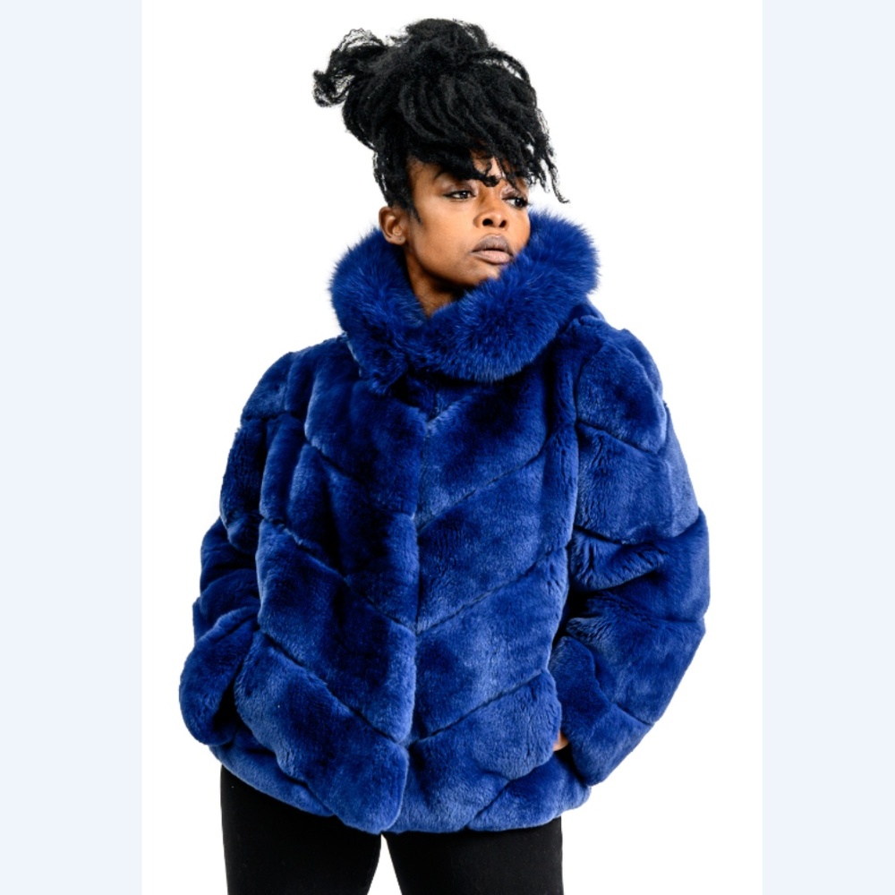 Peri Luxe Royal Blue Rex Rabbit Fur Parka